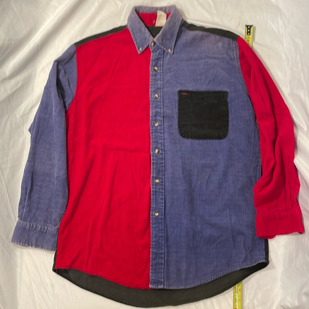 Unknown?, size m, corduroy black blue red shirt